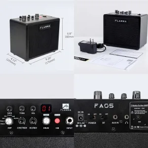 FLAMMA FA05 Electric Guitar Amplifier Combo Guitar Amp 5 Watt Support Bluetooth Headphone 7 Preamp Models Built-in Mod Reverb Delay Chorus Effects 40 Drum Machine for Performance Practice Recording
