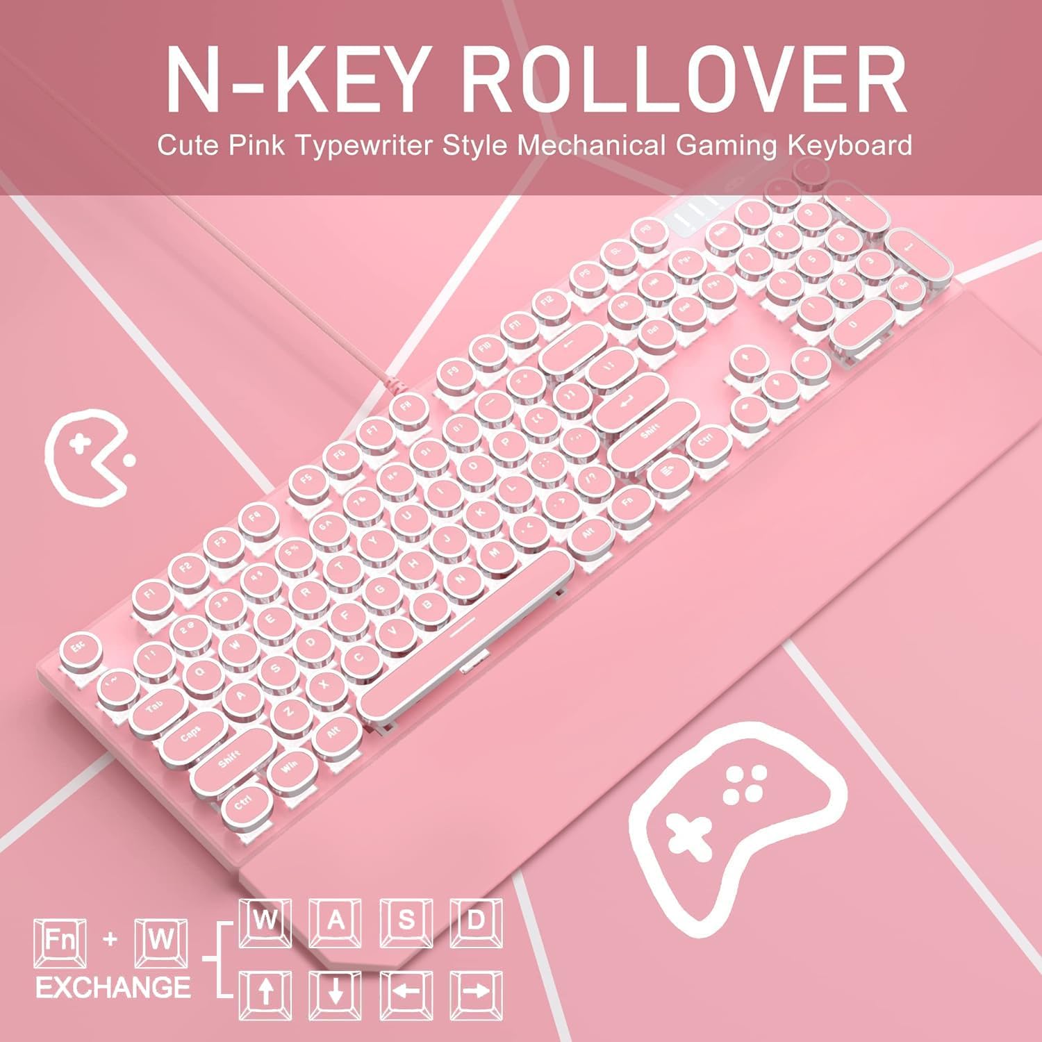 Taiahiro ML-981 Retro Mechanical Keyboard - Pink | Blue Switch